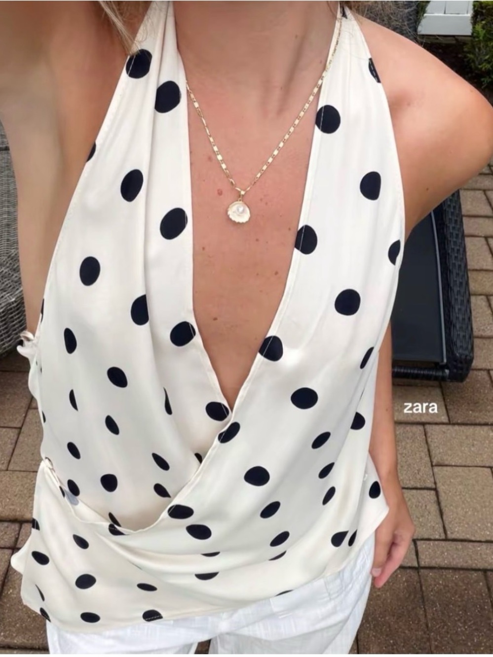 Zara Cream Halter Camisole with Black Polka Dots